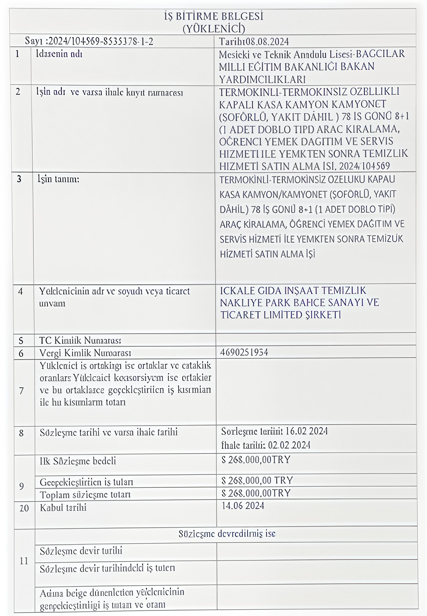 GÜNCEL İŞ BİTİRME DETAYLARI 